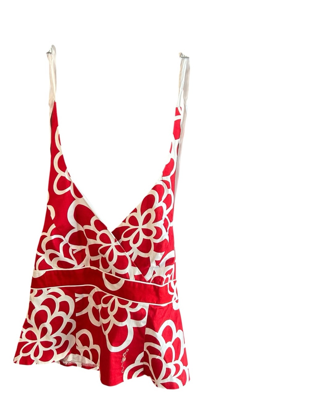 Sangria red white floral design cotton blend halter top Size 12